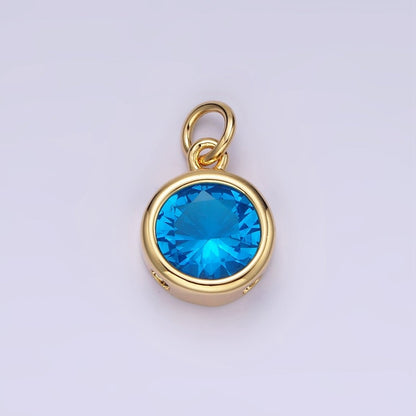 14K Gold Filled 10mm Personalized Birthstone CZ Round Bezel Charm in Silver &amp; Gold | N1575 - N1598