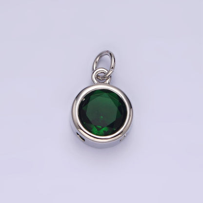 14K Gold Filled 10mm Personalized Birthstone CZ Round Bezel Charm in Silver &amp; Gold | N1575 - N1598