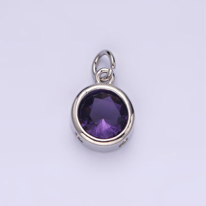 14K Gold Filled 10mm Personalized Birthstone CZ Round Bezel Charm in Silver &amp; Gold | N1575 - N1598