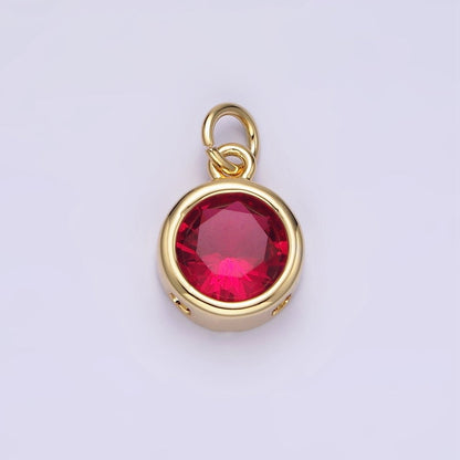 14K Gold Filled 10mm Personalized Birthstone CZ Round Bezel Charm in Silver &amp; Gold | N1575 - N1598