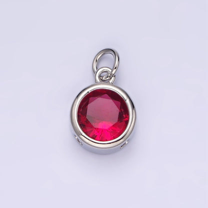 14K Gold Filled 10mm Personalized Birthstone CZ Round Bezel Charm in Silver &amp; Gold | N1575 - N1598