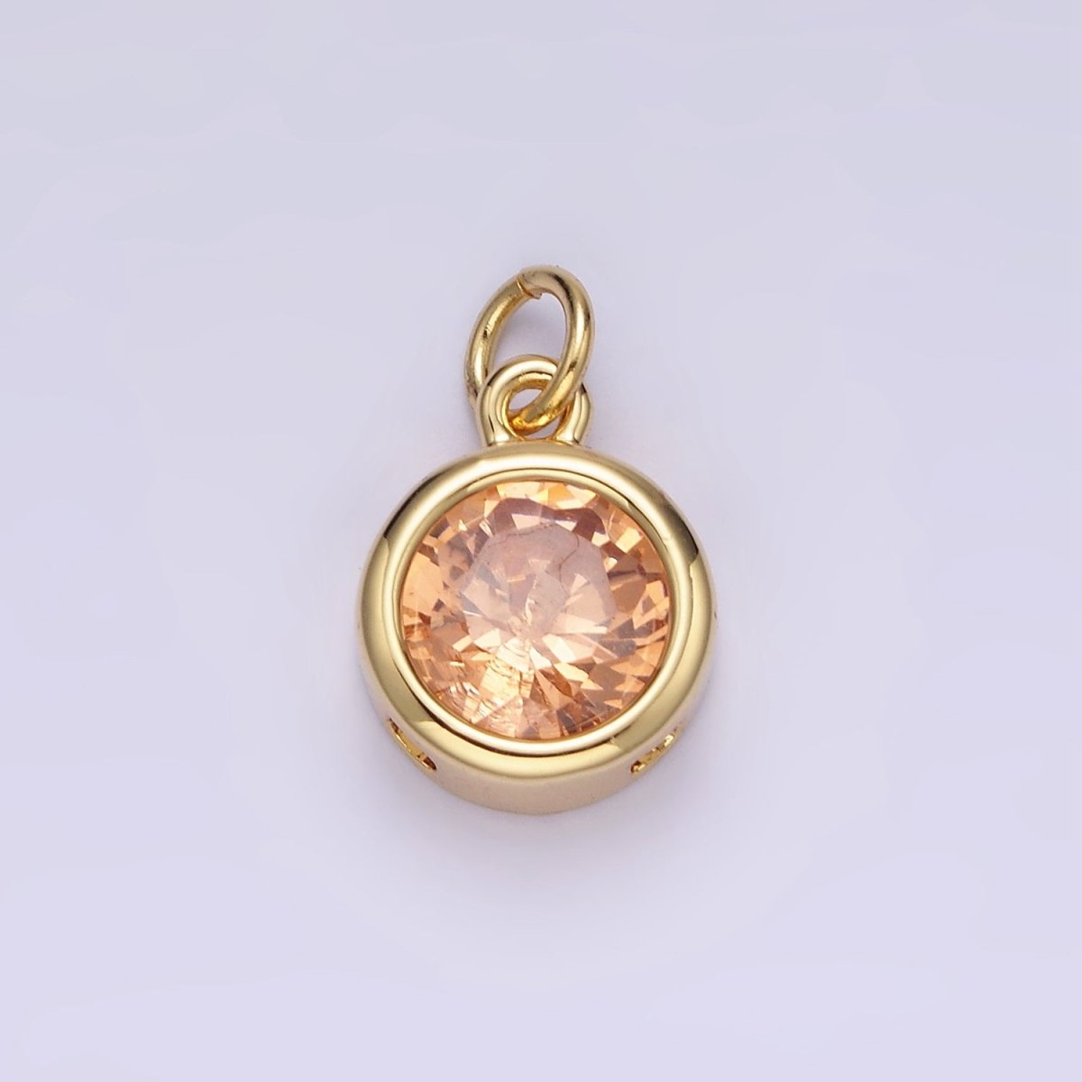 14K Gold Filled 10mm Personalized Birthstone CZ Round Bezel Charm in Silver &amp; Gold | N1575 - N1598