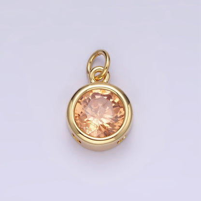 14K Gold Filled 10mm Personalized Birthstone CZ Round Bezel Charm in Silver &amp; Gold | N1575 - N1598