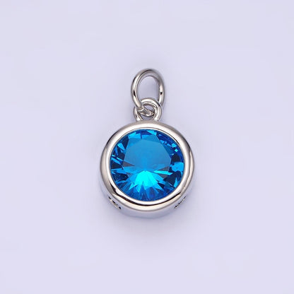 14K Gold Filled 10mm Personalized Birthstone CZ Round Bezel Charm in Silver &amp; Gold | N1575 - N1598