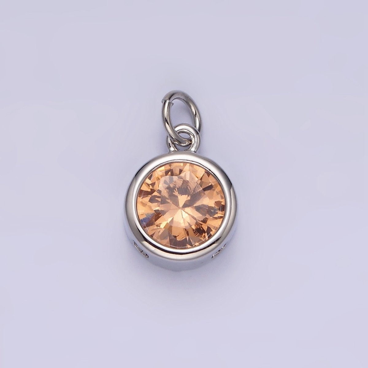 14K Gold Filled 10mm Personalized Birthstone CZ Round Bezel Charm in Silver &amp; Gold | N1575 - N1598