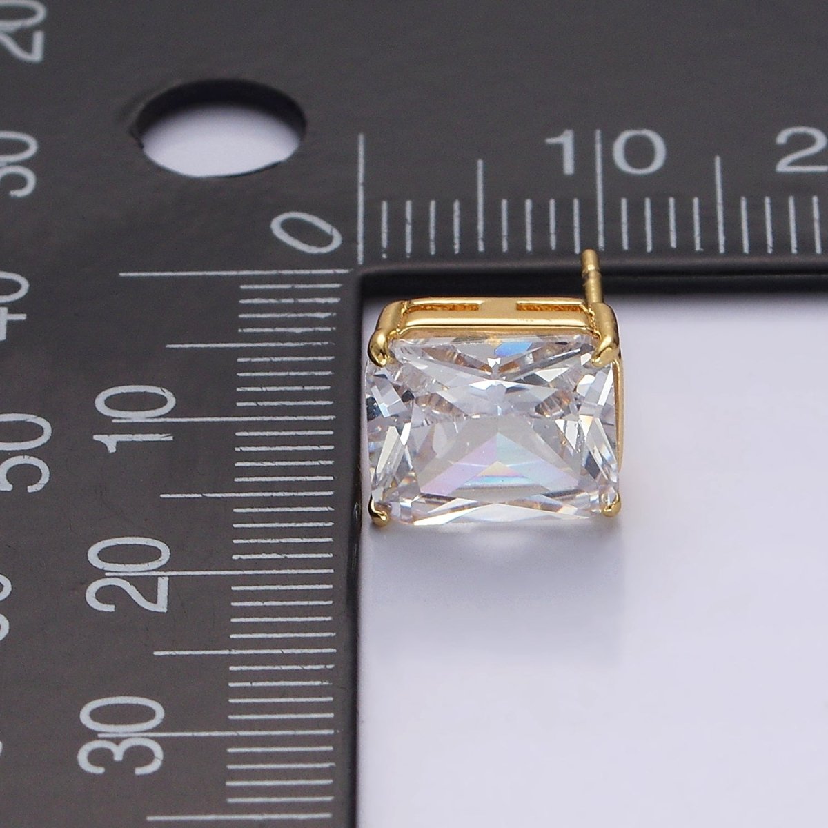 14K Gold Filled 10mm Red, Black, Clear CZ Baguette Stud Earrings | AE958 - AE960