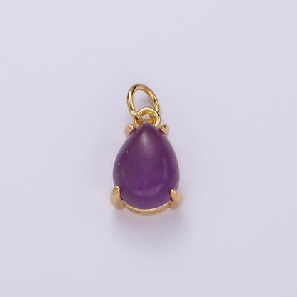 14K Gold Filled 10mm Rose Quartz, Amethyst Teardrop Bezel Minimalist Charm | AG445 AG446
