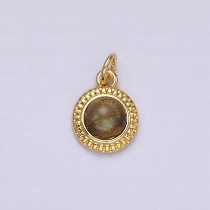 14K Gold Filled 10mm Round Natural Gemstone Lined Connector | AC1517 - AC1528