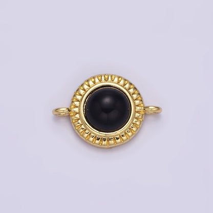 14K Gold Filled 10mm Round Natural Gemstone Lined Connector | Y-738 ~ Y-749