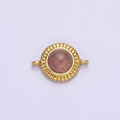 14K Gold Filled 10mm Round Natural Gemstone Lined Connector | Y-738 ~ Y-749