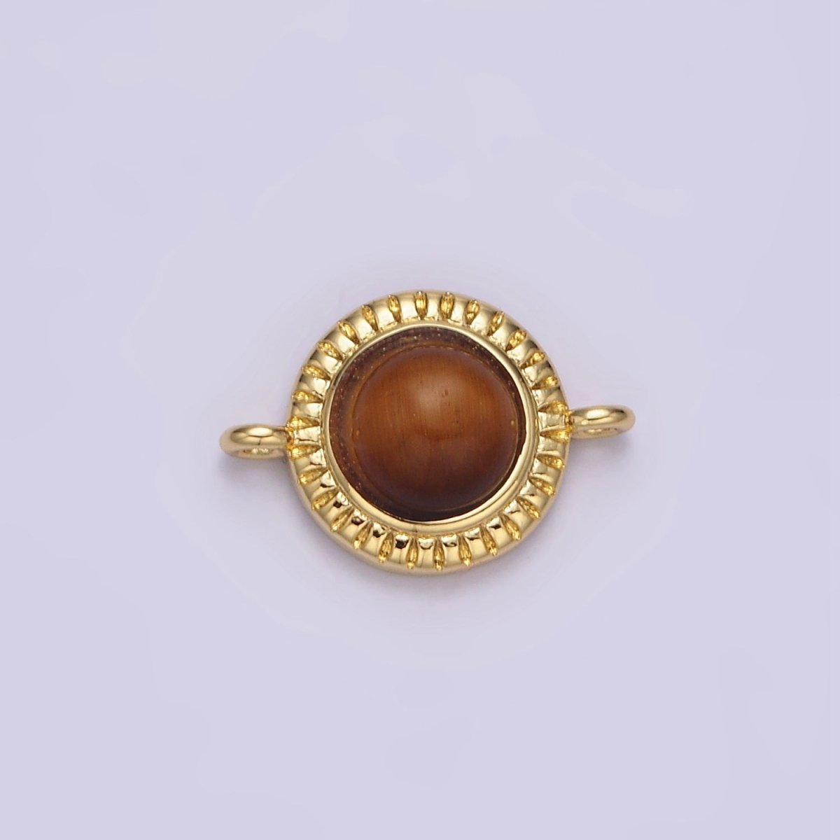 14K Gold Filled 10mm Round Natural Gemstone Lined Connector | Y-738 ~ Y-749