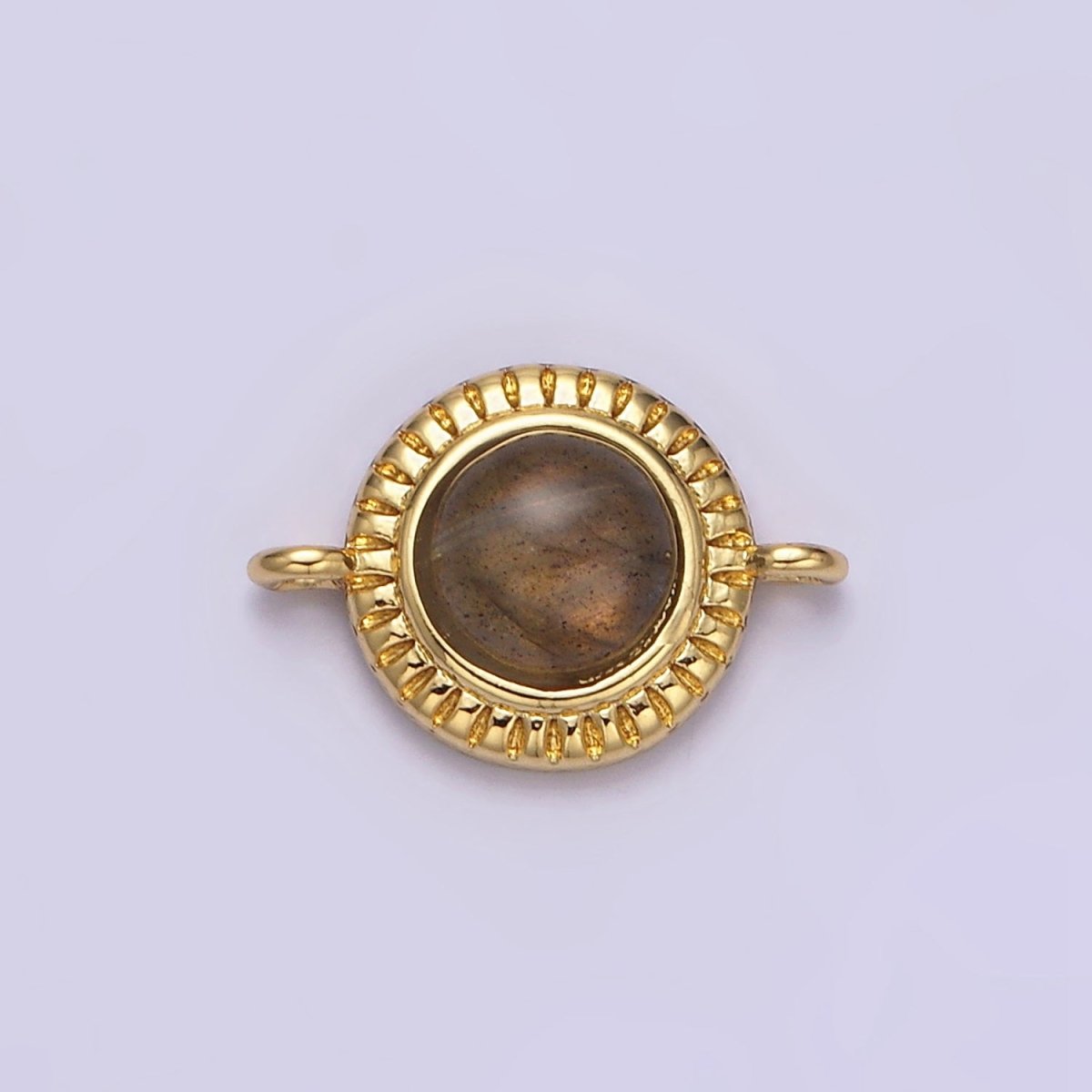 14K Gold Filled 10mm Round Natural Gemstone Lined Connector | Y-738 ~ Y-749