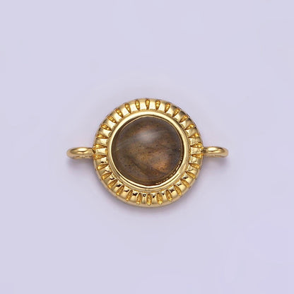 14K Gold Filled 10mm Round Natural Gemstone Lined Connector | Y-738 ~ Y-749