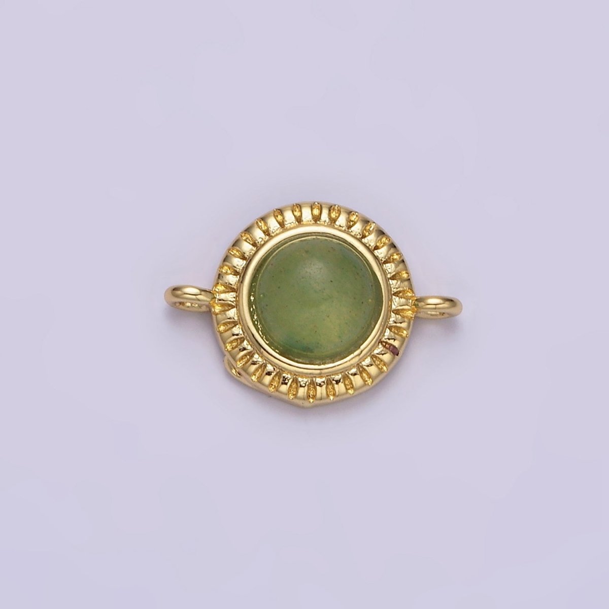 14K Gold Filled 10mm Round Natural Gemstone Lined Connector | Y-738 ~ Y-749