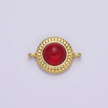 14K Gold Filled 10mm Round Natural Gemstone Lined Connector | Y-738 ~ Y-749