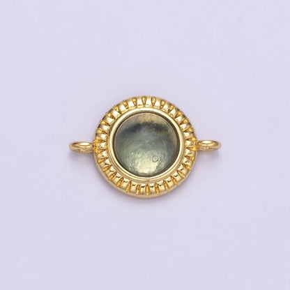 14K Gold Filled 10mm Round Natural Gemstone Lined Connector | Y-738 ~ Y-749