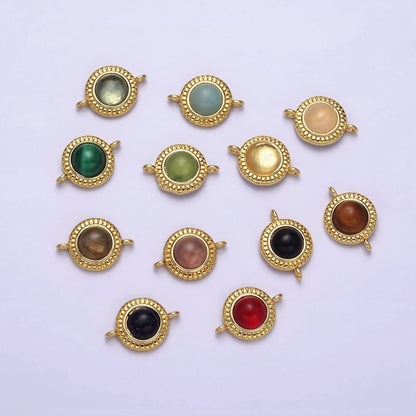 14K Gold Filled 10mm Round Natural Gemstone Lined Connector | Y-738 ~ Y-749