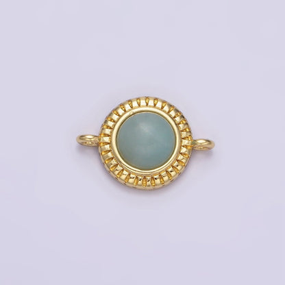 14K Gold Filled 10mm Round Natural Gemstone Lined Connector | Y-738 ~ Y-749