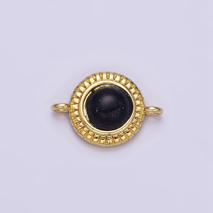 14K Gold Filled 10mm Round Natural Gemstone Lined Connector | Y-738 ~ Y-749