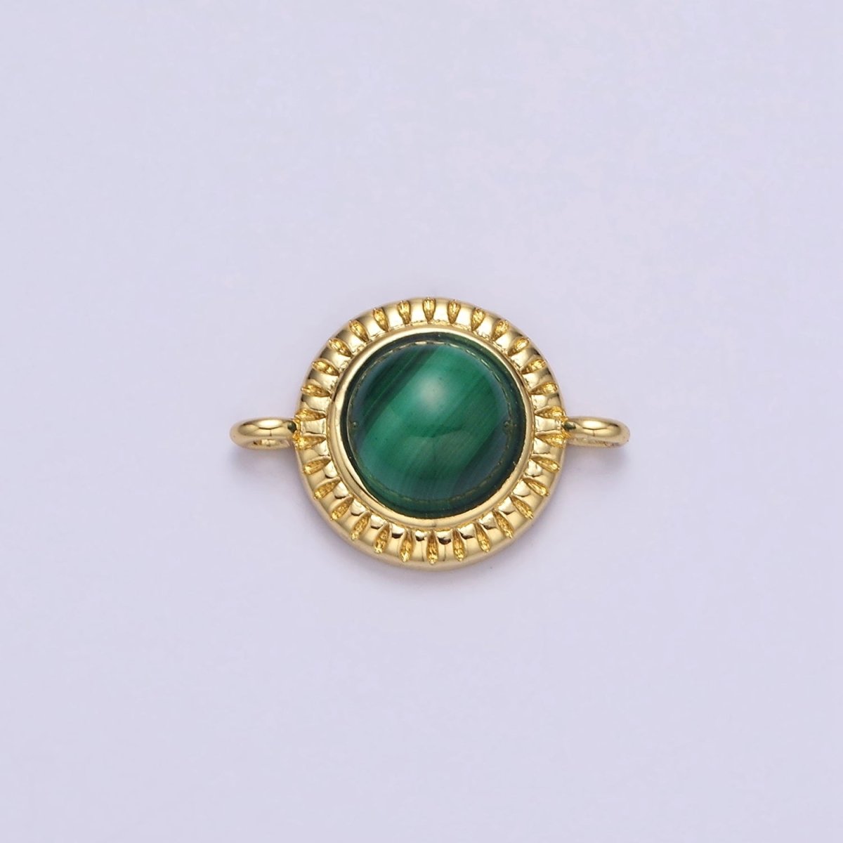 14K Gold Filled 10mm Round Natural Gemstone Lined Connector | Y-738 ~ Y-749