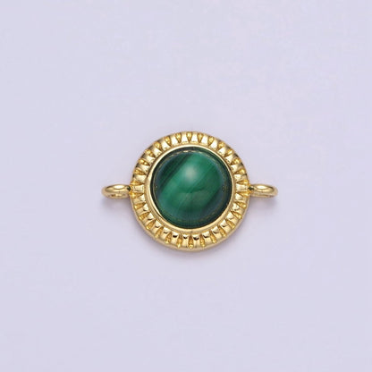 14K Gold Filled 10mm Round Natural Gemstone Lined Connector | Y-738 ~ Y-749