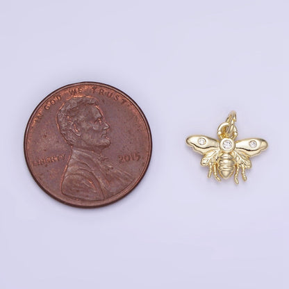 14K Gold Filled 10mm Triple CZ Queen Bumble Bee Wasps Insect Charm | AG717