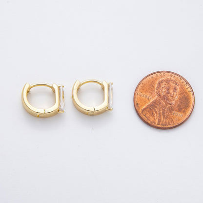 14K Gold Filled 11.5mm Clear Baguette CZ Huggie Earrings | AJ244
