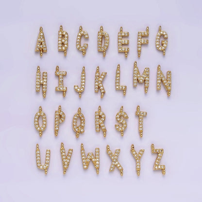 14K Gold Filled 11mm A-Z Initial Letter Alphabet Micro Paved CZ Personalized Sideways Connector | A-A1002-A-A1014