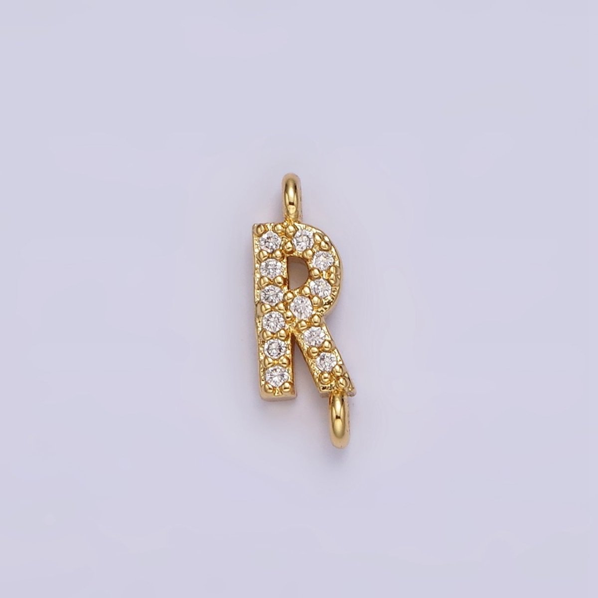 14K Gold Filled 11mm A-Z Initial Letter Alphabet Micro Paved CZ Personalized Sideways Connector | A-A1002-A-A1014