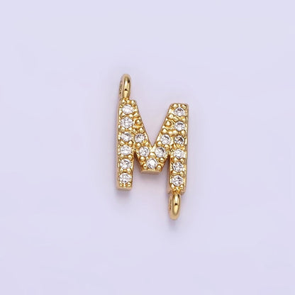14K Gold Filled 11mm A-Z Initial Letter Alphabet Micro Paved CZ Personalized Sideways Connector | A-A1002-A-A1014