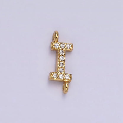 14K Gold Filled 11mm A-Z Initial Letter Alphabet Micro Paved CZ Personalized Sideways Connector | A-A1002-A-A1014
