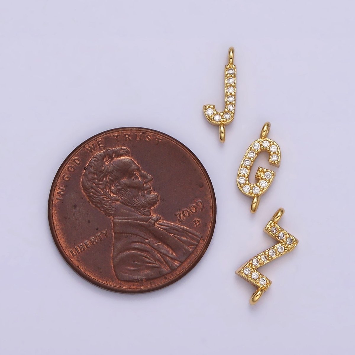 14K Gold Filled 11mm A-Z Initial Letter Alphabet Micro Paved CZ Personalized Sideways Connector | A-A1002-A-A1014
