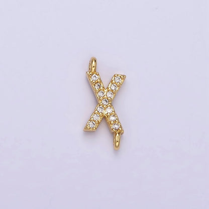 14K Gold Filled 11mm A-Z Initial Letter Alphabet Micro Paved CZ Personalized Sideways Connector | A-A1002-A-A1014