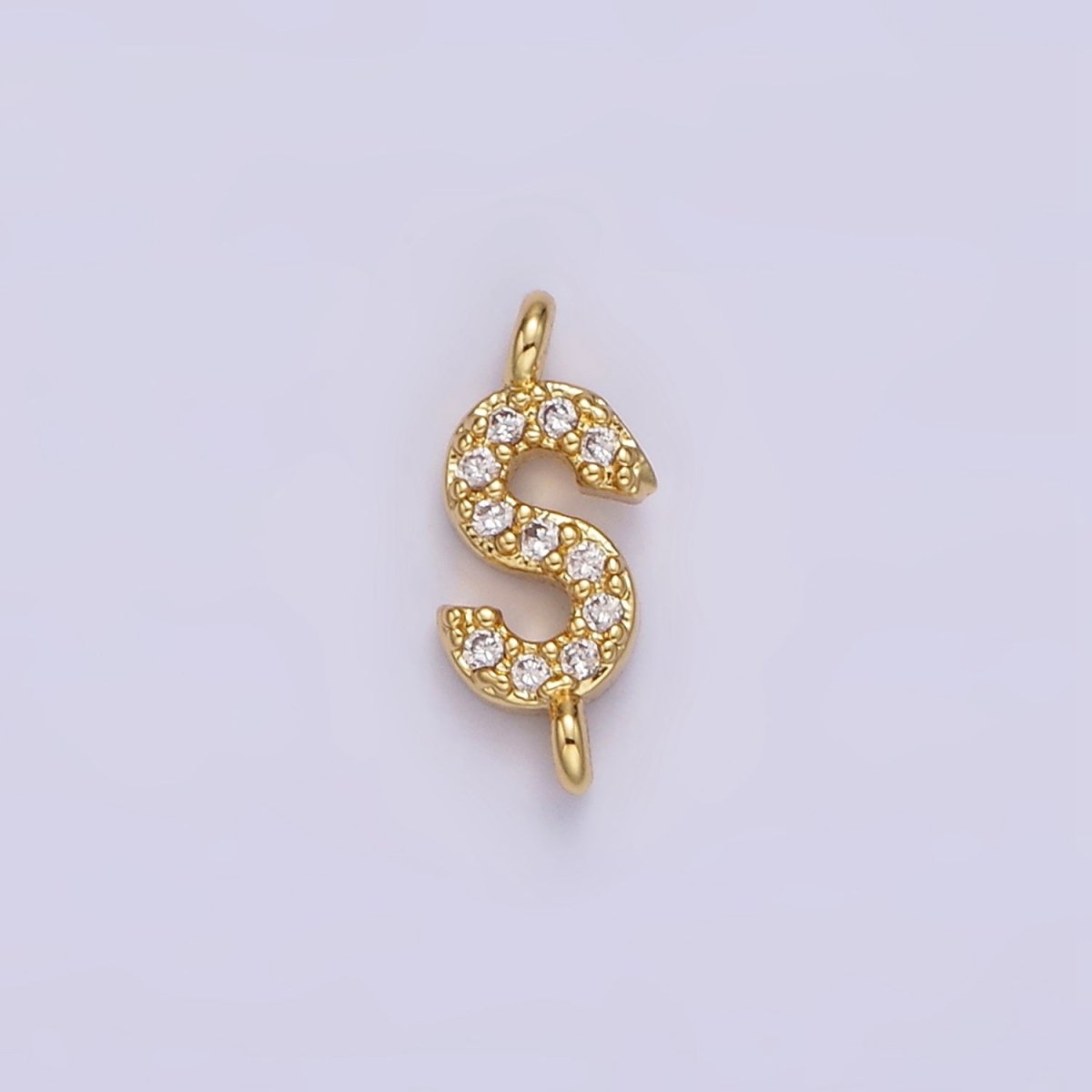 14K Gold Filled 11mm A-Z Initial Letter Alphabet Micro Paved CZ Personalized Sideways Connector | A-A1002-A-A1014