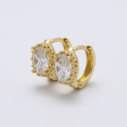14K Gold Filled 11mm Clear CZ Oval Bezel Solitaire Huggie Earrings | Earrings-00275