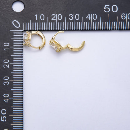 14K Gold Filled 11mm Clear CZ Oval Bezel Solitaire Huggie Earrings | Earrings-00275