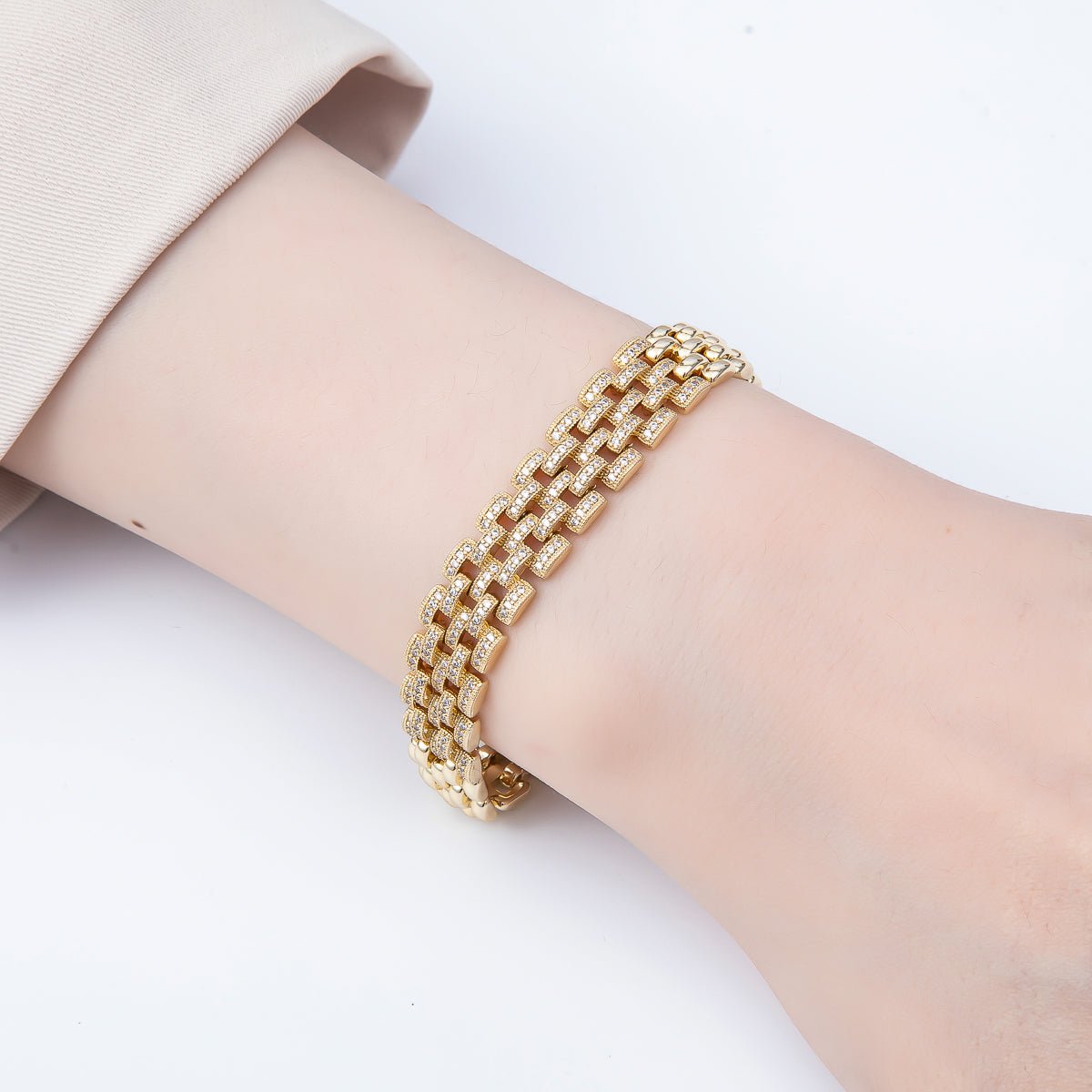 14K Gold Filled 11mm Micro Paved CZ Panther Chain 7 Inch Adjustable Bracelet | WA-04632