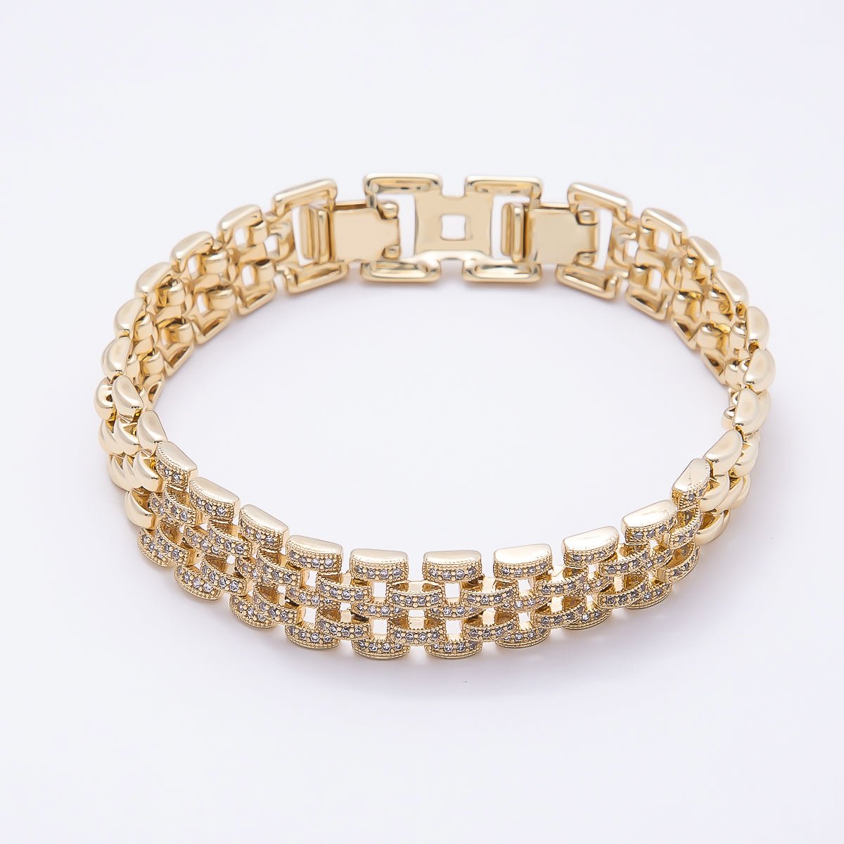 14K Gold Filled 11mm Micro Paved CZ Panther Chain 7 Inch Adjustable Bracelet | WA-04632