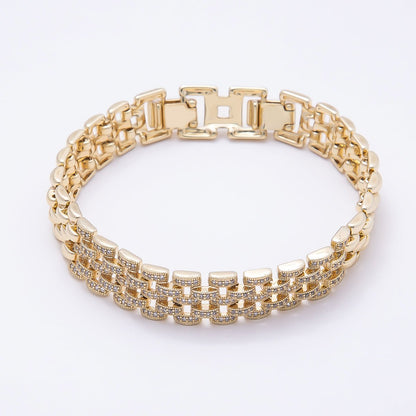 14K Gold Filled 11mm Micro Paved CZ Panther Chain 7 Inch Adjustable Bracelet | WA-04632