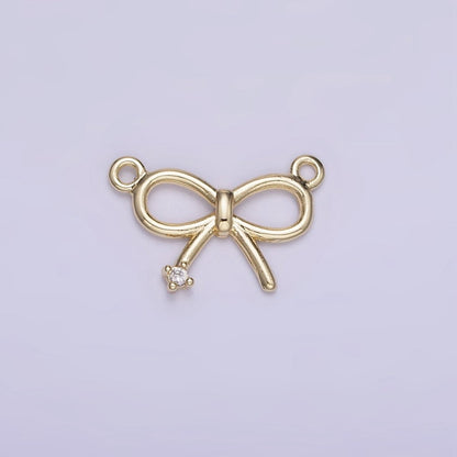 14K Gold Filled 11mm Mini Bow Ribbon CZ Connector | G392