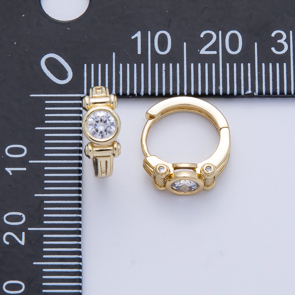 14K Gold Filled 12.5mm Clear CZ Round Bezel Geometric Huggie Earrings | Earrings-00103