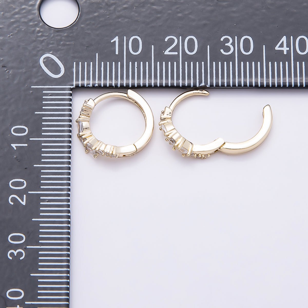 14K Gold Filled 12mm CZ Curved Cluster Cartilage Huggie Earrings | Earrings-00399