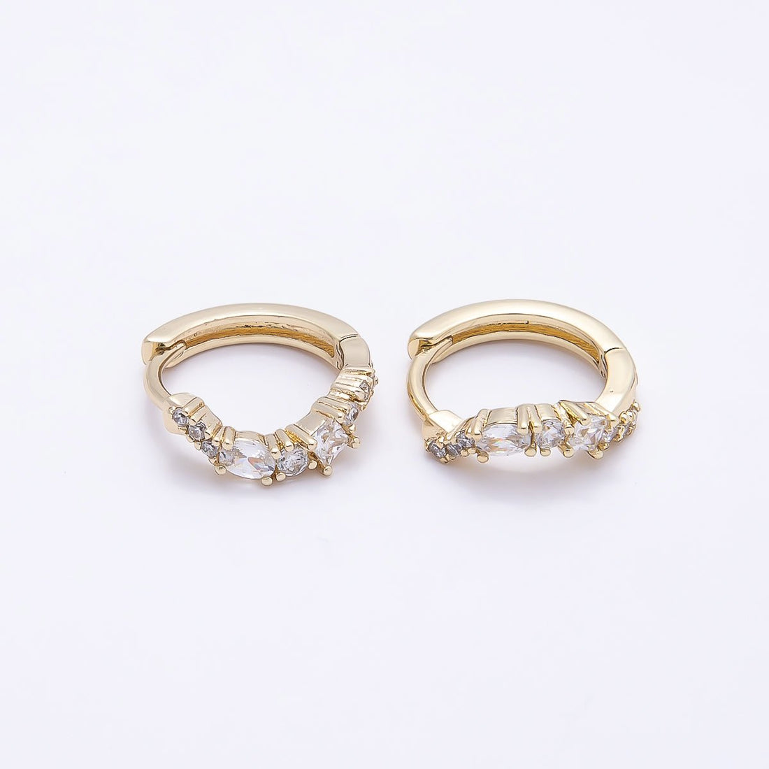 14K Gold Filled 12mm CZ Curved Cluster Cartilage Huggie Earrings | Earrings-00399