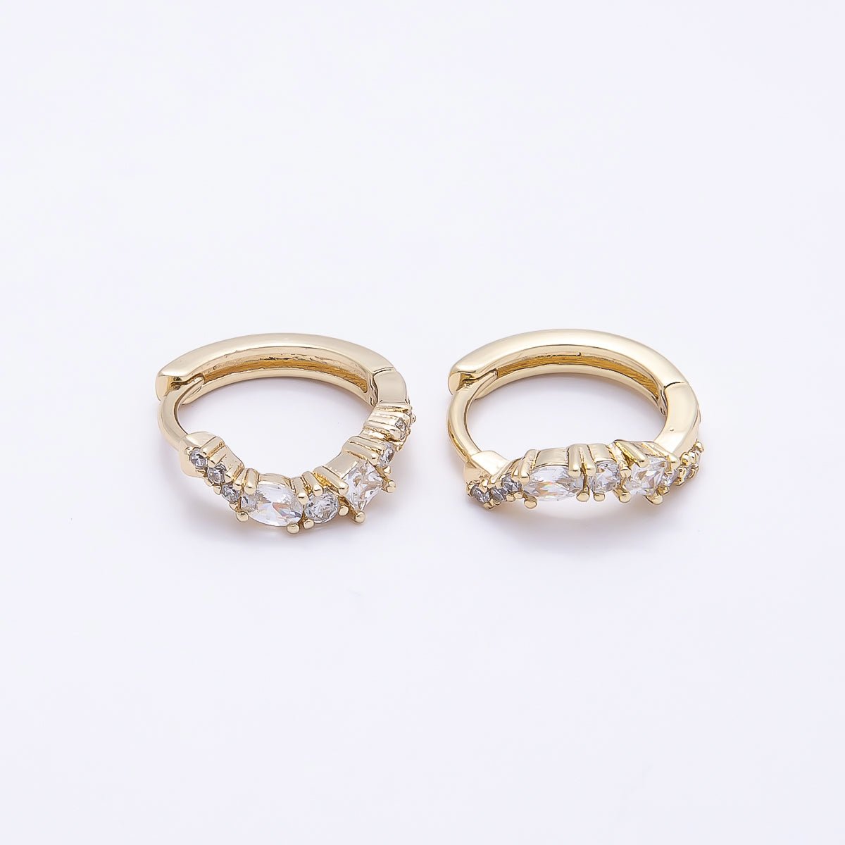 14K Gold Filled 12mm CZ Curved Cluster Cartilage Huggie Earrings | Earrings-00399