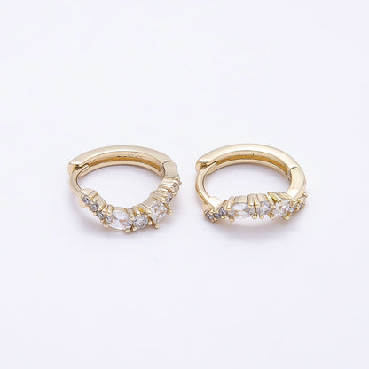 14K Gold Filled 12mm CZ Curved Cluster Cartilage Huggie Earrings | Earrings-00399