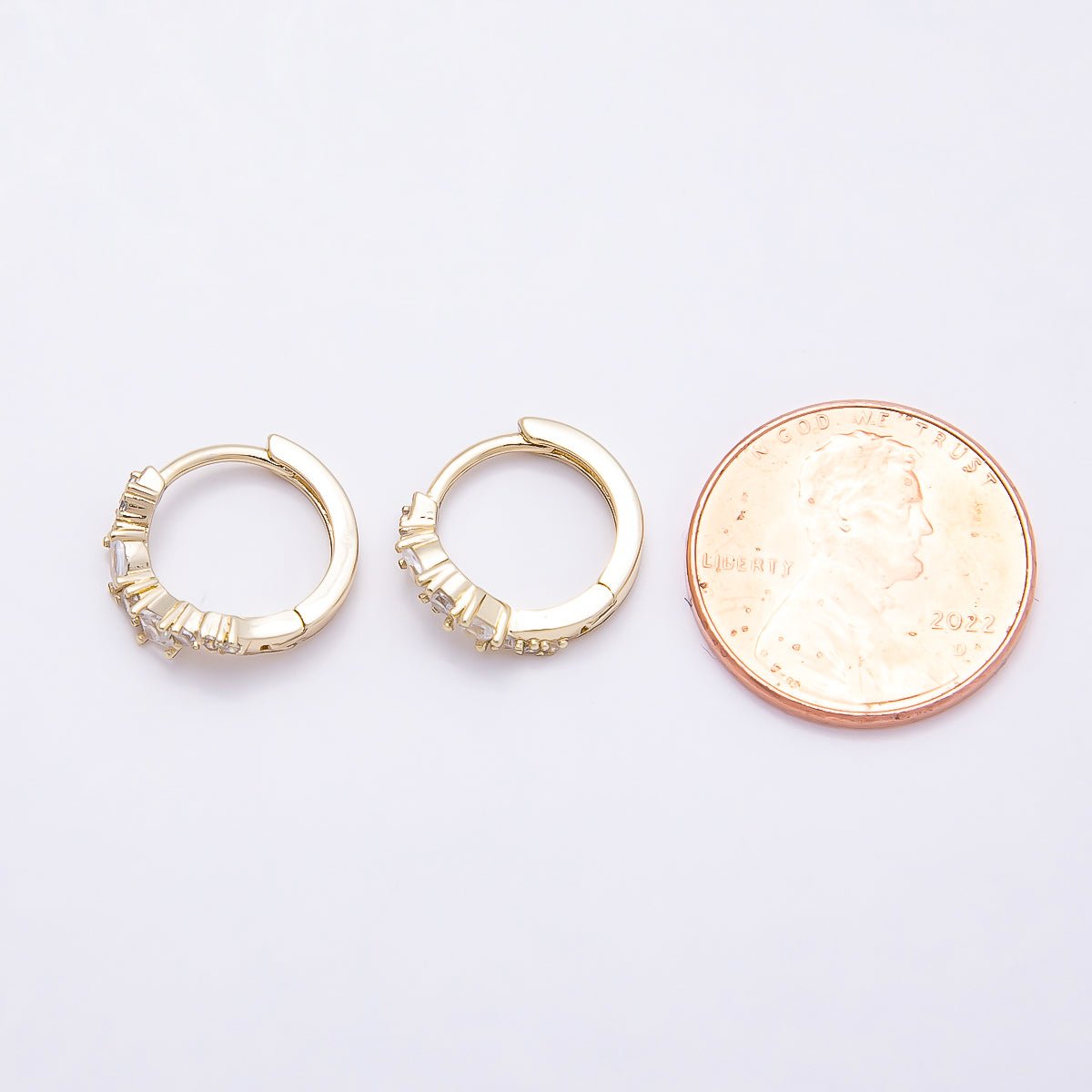 14K Gold Filled 12mm CZ Curved Cluster Cartilage Huggie Earrings | Earrings-00399