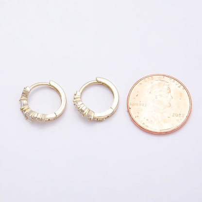 14K Gold Filled 12mm CZ Curved Cluster Cartilage Huggie Earrings | Earrings-00399