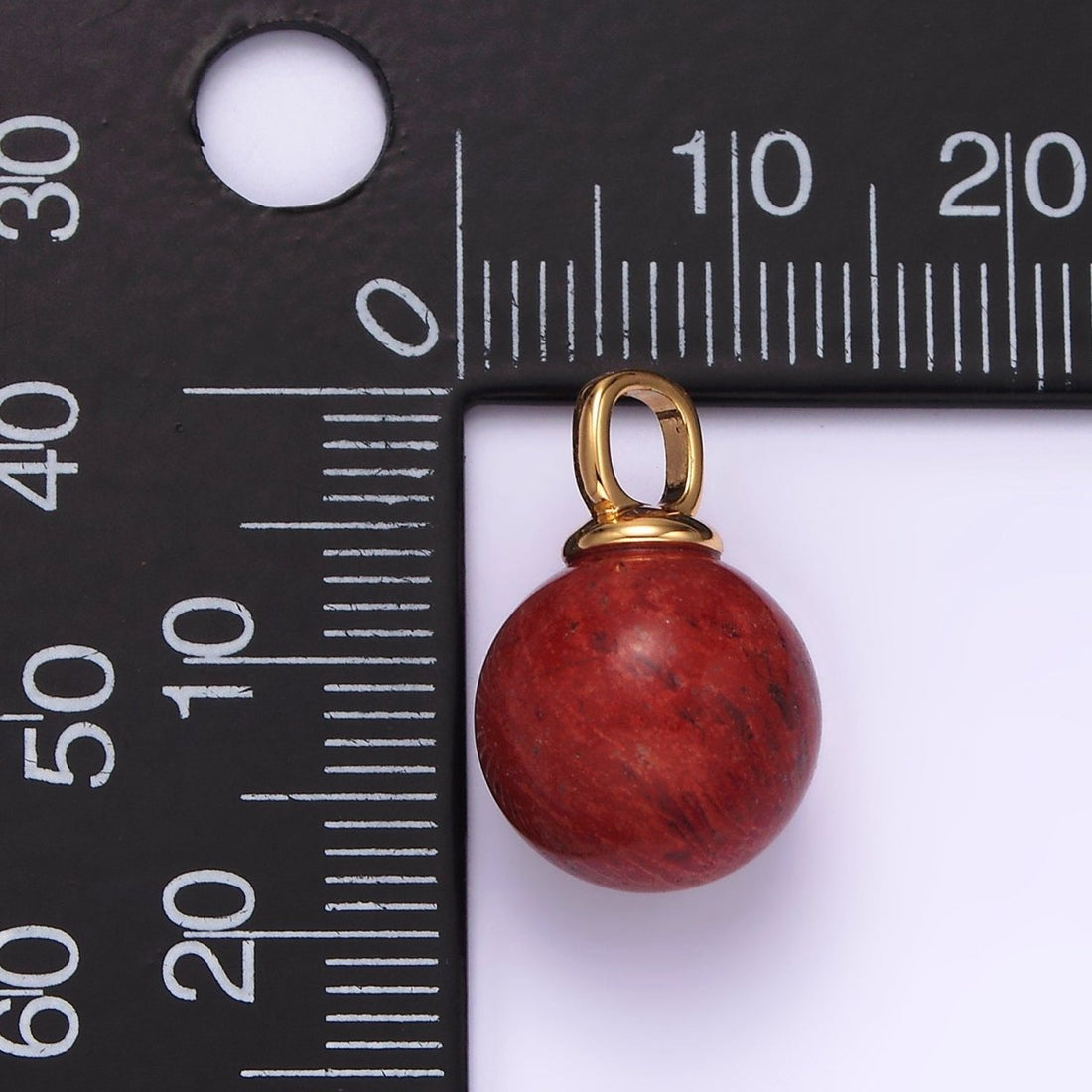 14K Gold Filled 12.5mm Red Jasper Round Sphere Ball Gemstone Pendant | N1988