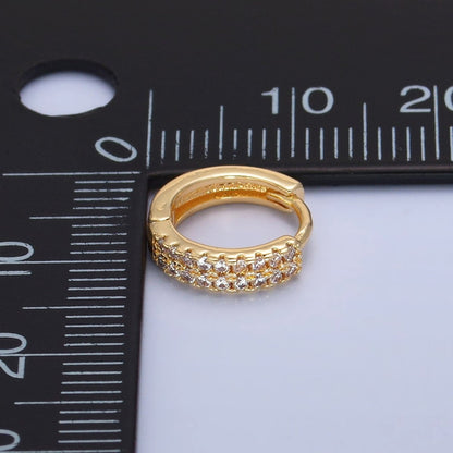 14K Gold Filled 12mm Double Lined Clear Micro Paved CZ Huggie Earrings | AE885