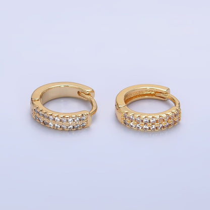 14K Gold Filled 12mm Double Lined Clear Micro Paved CZ Huggie Earrings | AE885
